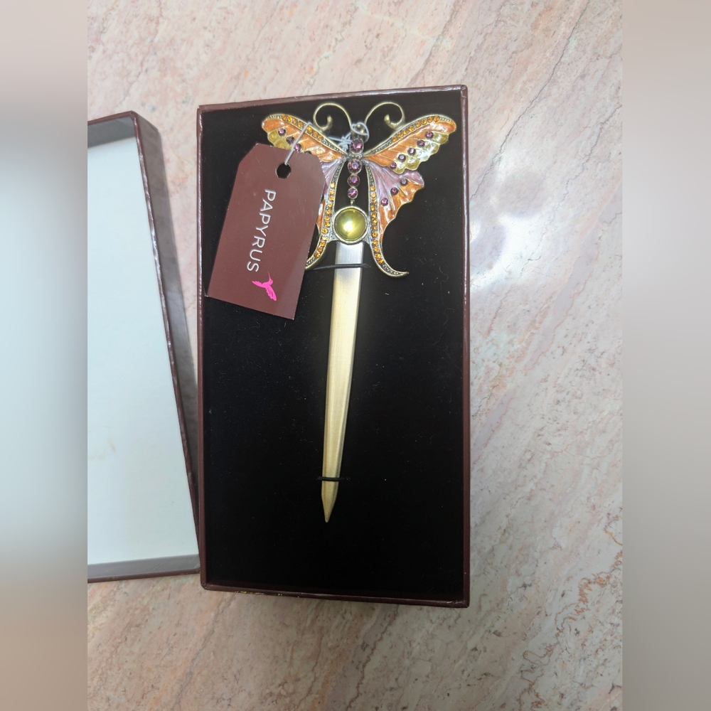NWT Beautiful Papyrus Jeweled Butterfly Letter Opener Knife Perfect Gift